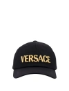 Versace Adjustable Logo Embroidered Cotton Cap In Black