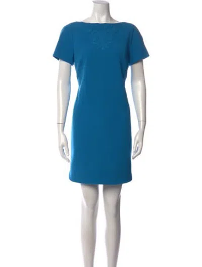 Pre-owned Versace Bateau Neckline Mini Dress In Blue