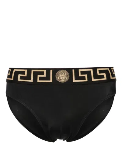 Versace Beach Briefs With Greek Logo In Black