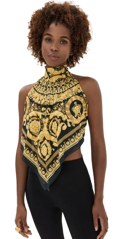 Versace Beachwear Cotton Silk Voile Fabric Baroque Print Top 5b000-black+gold