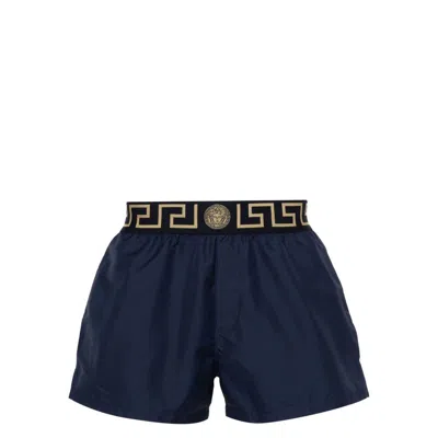 Versace Blue Swimsuit Shorts With Greca Detail