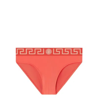 Versace Logo-print Strap Swim Trunks In Pink