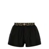 Versace Black Swim Trunks With Greca And Medusa Head Print On Elastic Waistband In Nylon Man In Multicolor