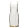 Versace Bead Clear Crystal Embellished Hem Shift Dress In White