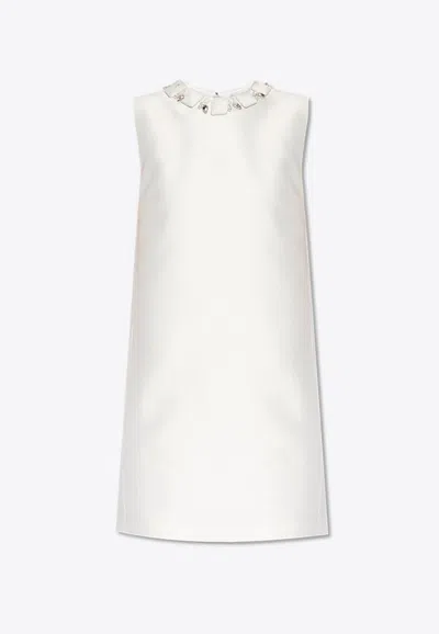 Versace Embellished Satin Mini Dress In White