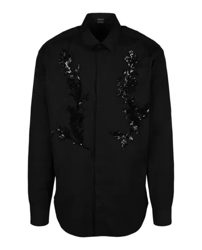 Versace Beaded Dress Shirt In Black