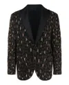 Versace Beaded Embellished Animal Patterned Blazer In Black