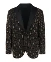 Versace Beaded Embellished Animal Patterned Blazer In Black