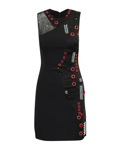 Versace Beaded Sleeveless Dress In Black Acetate