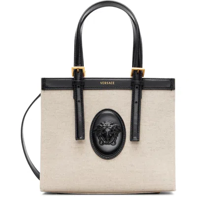 Versace Beige & Black Rivière Mini Canvas Tote