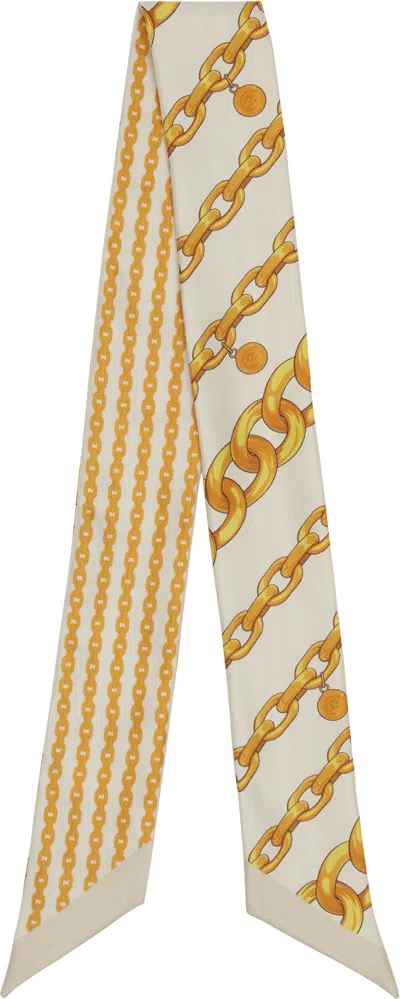 Versace Beige & Yellow '' Treasure Silk Tie Scarf In 5e490-bone+gold