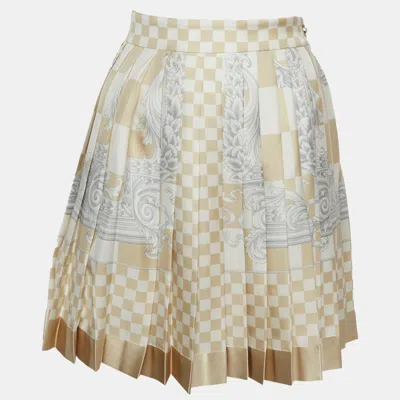 Versace Beige Barocco Checkerboard Silk Mini Skirt In Neutral