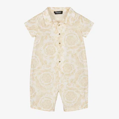 Versace Babies' Beige Barocco Cotton Shortie