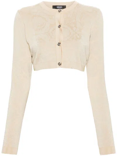 VERSACE BEIGE BAROCCO TEXTURE CROPPED CARDIGAN