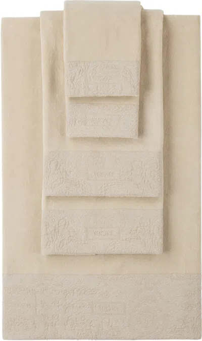 Versace Beige Barocco Towel Set, 5 Pcs In Neutral