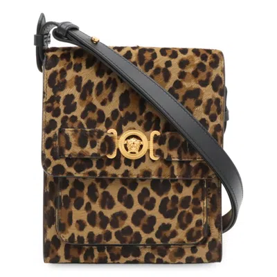 Pre-owned Versace Beige Brown Black Leather Shoulder Bag () In Beige Brown, Black