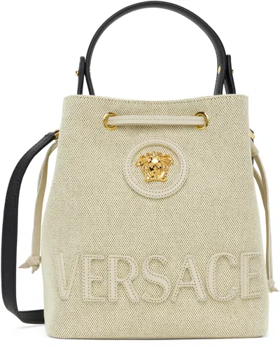 Versace Beige Bucket Fabric & Calf Leather Bag In 6k72v-rope+ice+black