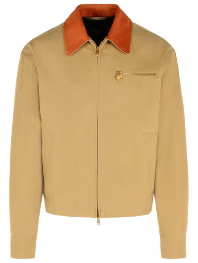 Versace Beige Cotton Jacket In Brown