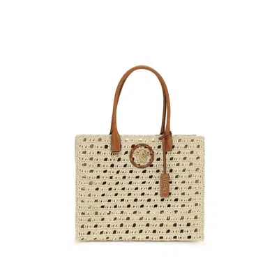 Versace Beige Cotton Shoulder Women's Bag In Sand