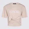 Versace Cotton Cropped T-shirt Front Drape In Pink