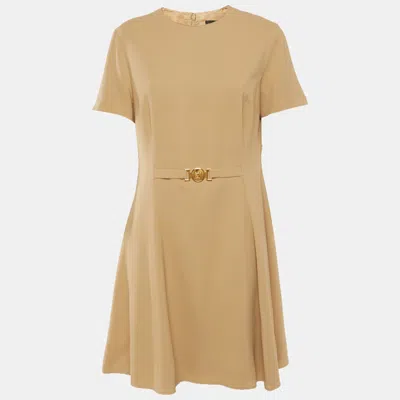 Pre-owned Versace Beige Crepe Medusa 95' Mini Dress L In Sand