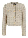 Versace Beige Cropped Jacket With Medusa Head Motif Button In Beige