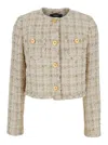 Versace Beige Cropped Jacket With Medusa Head Motif Button In Beige