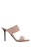 Versace Embroidered Jacquard Cavas Allover Mules In Beige