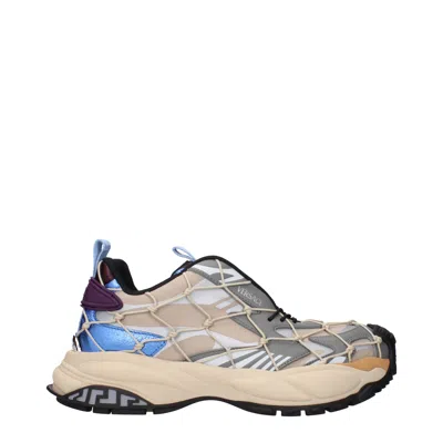Versace Beige Fabric Sneakers In Multi