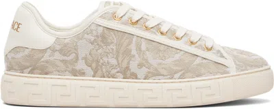 Versace Beige Greca Jacquard Canvas Sneakers In Neutral