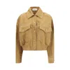 Versace Beige Suede Pointed Collar Elasticated Hem Jacket In Green