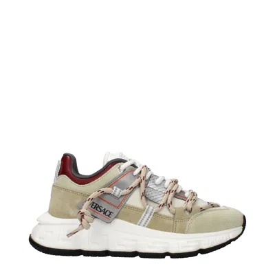 Versace Beige Leather Chunky Sneakers In Multi