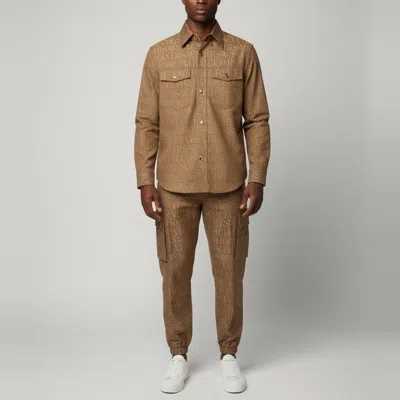 Pre-owned Versace Beige Logo Jacquard Shirt And Cargo Pants Set M/s In Sand