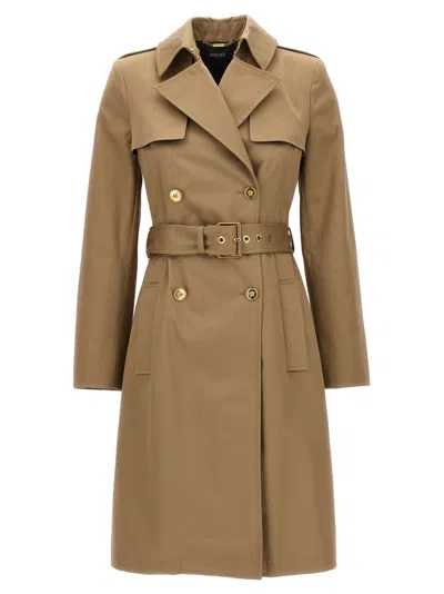 VERSACE BEIGE MEDUSA DOUBLE-BREASTED COTTON TRENCH COAT