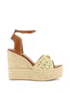 Versace Beige Platform Braided Raffia Flats In Multi