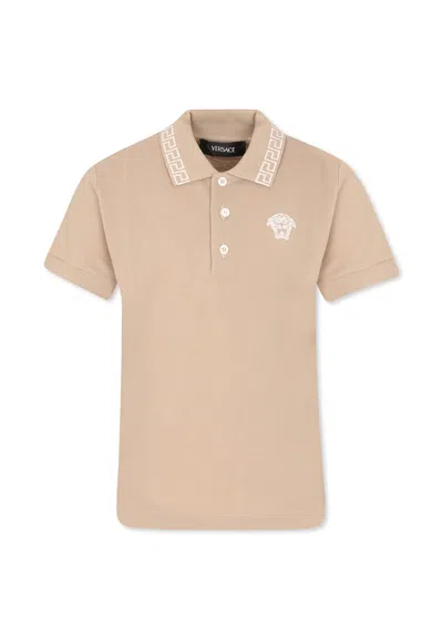 Versace Kids' Beige Polo Shirt For Boy With Medusa