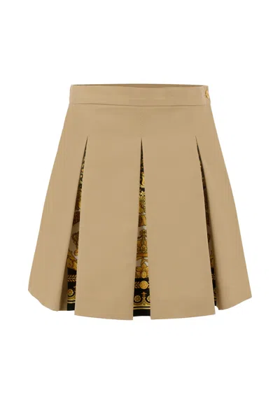 Versace Kids' Beige Skirt For Girl With Barocco Print In Brown