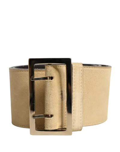 Pre-owned Versace Beige Suede Leather Silver Metal Buckle Women's Belt ()