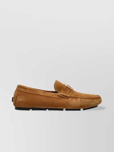 Versace Medusa-motif Leather Loafers In Dark Toffee