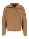 Versace Beige Turtleneck Sweater With Zip Closure And Medusa Head Embroidered On The Back In Virgin Wool Man In Neutral