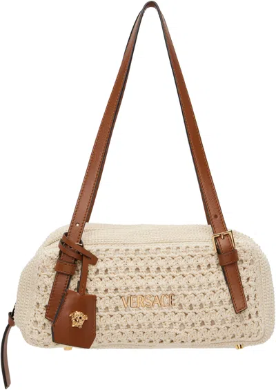 Versace Beige  Tag Raffia Bowling Bag