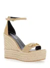 Versace Beige Wedges With Adjustable Buckle Closure And Medusa Plaque On The Front
