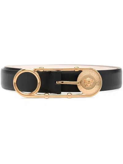 Versace Belt H.30 Calf Leather Accessories In Black
