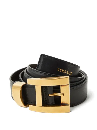 Versace Belt H.30 Calf Leather In Black