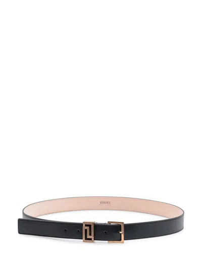 Versace Belt With Geometric Buckle In Black