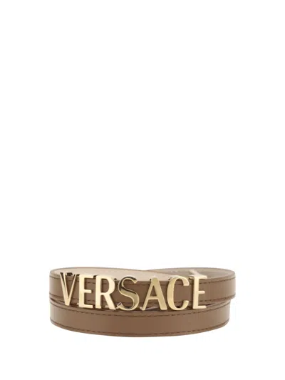 Versace Belt With Logo In Letters In Brown