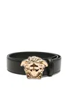 Versace Adjustable Belt Gold-tone Buckle In Black