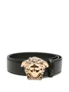 Versace Adjustable Belt Gold-tone Buckle In Black