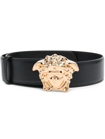Versace Medusa Head-motif Leather Belt In Black