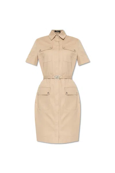 Versace Mini Utility Shirt Dress In Beige